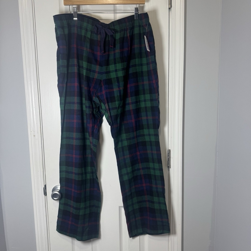 NWT Old Navy Printed Flannel Pajama Sleep Pants Green Blue Plaid Women XL